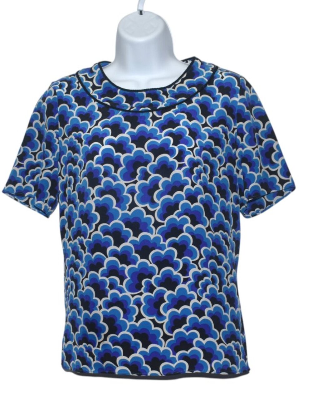 Kenzo Paris Short Sleeve Popcorn Print Silk Top Blue 38 S M